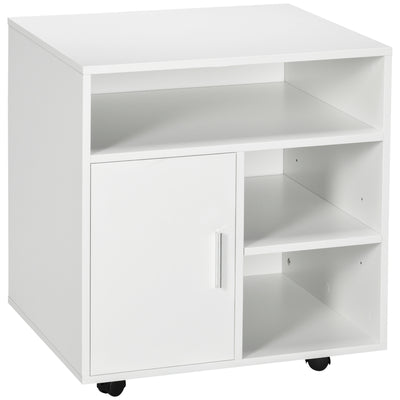 Support d'imprimante organiseur bureau caisson placard porte 3 niches + grand plateau panneaux particules blanc