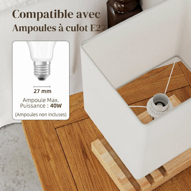 Lampe de chevet avec USB A+C, lampe de table moderne, 3 supports pour téléphone, ampoules non incluses, blanc Aosom