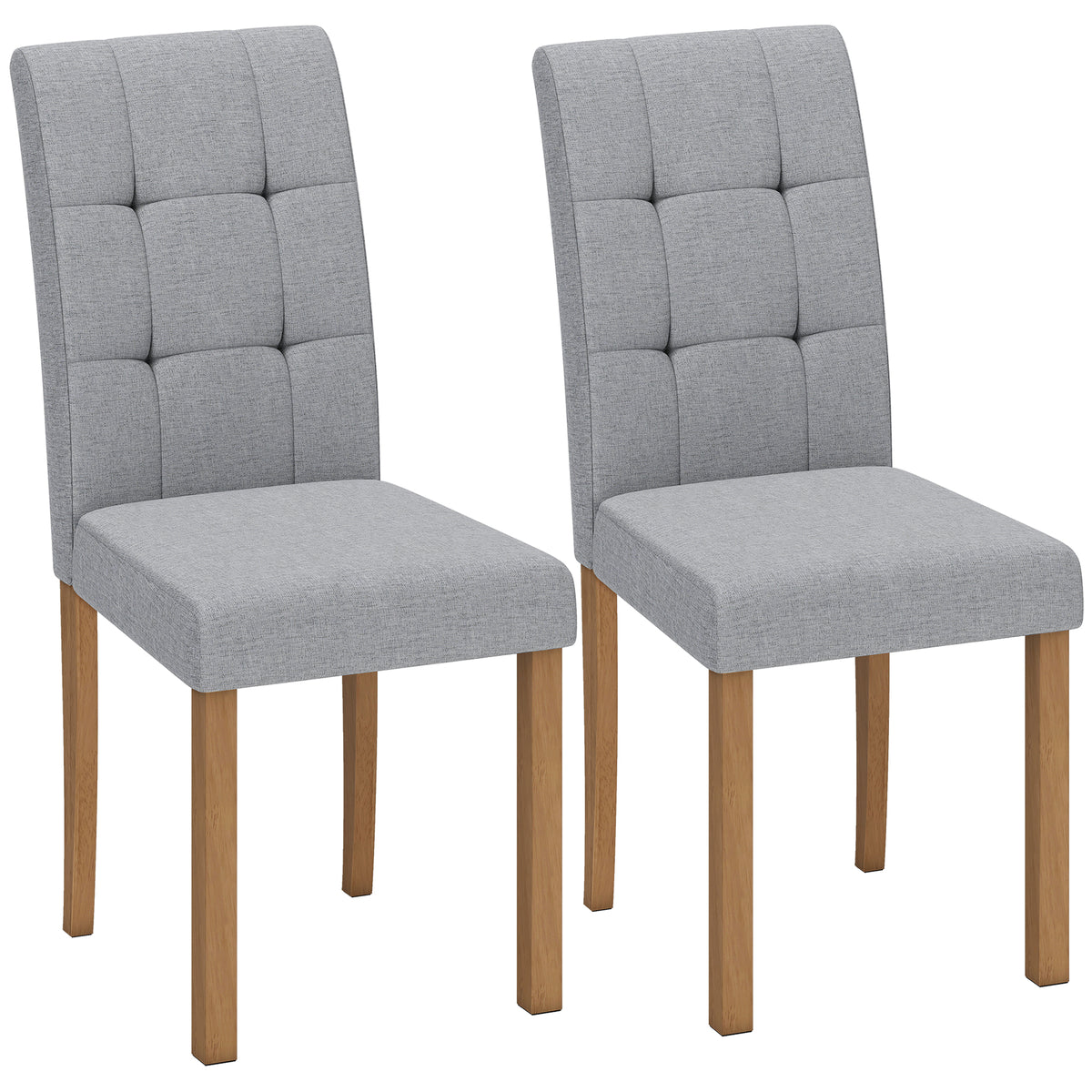 Lot de 2 chaises de salle à manger, chaise de cuisine moderne avec siège rembourré en tissu effet lin, gris clair