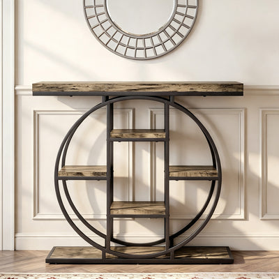 Table Console d'Entrée Meuble d'Entrée Industrielle 6 Étagères Rangement Plateau 4cm 100 x 30 x 81,5cm Marron Rustique