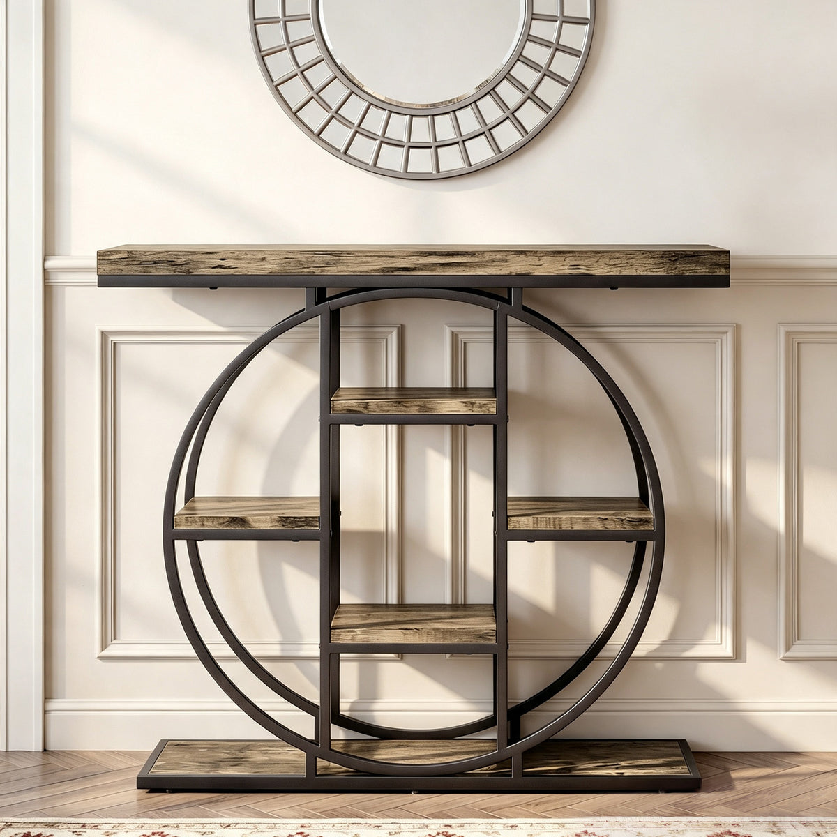Table Console d'Entrée Meuble d'Entrée Industrielle 6 Étagères Rangement Plateau 4cm 100 x 30 x 81,5cm Marron Rustique