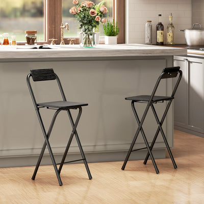 Lot de 2 tabourets de bar pliables avec dossier et repose-pieds, cadre en acier, 87 cm de haut, noir