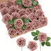 Dusty Rose Artificial Roses Flowers (25pcs) - Real Touch PE Foam, Flexible Wire Stems CAN