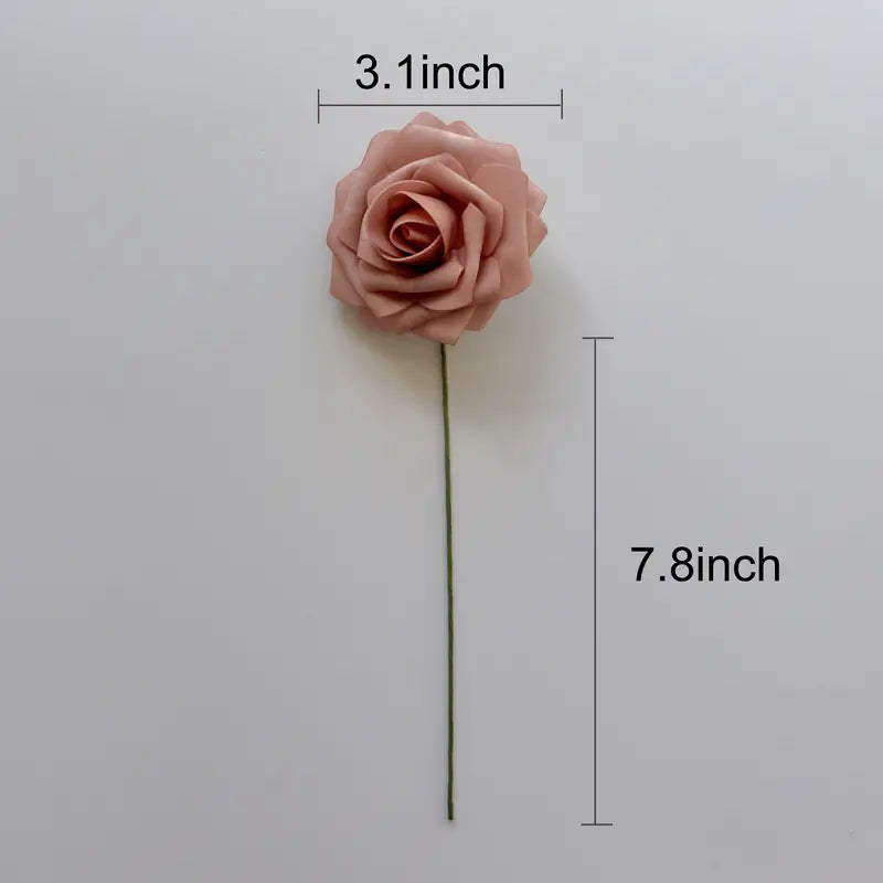 Dusty Rose Artificial Roses Flowers (25pcs) - Real Touch PE Foam, Flexible Wire Stems CAN