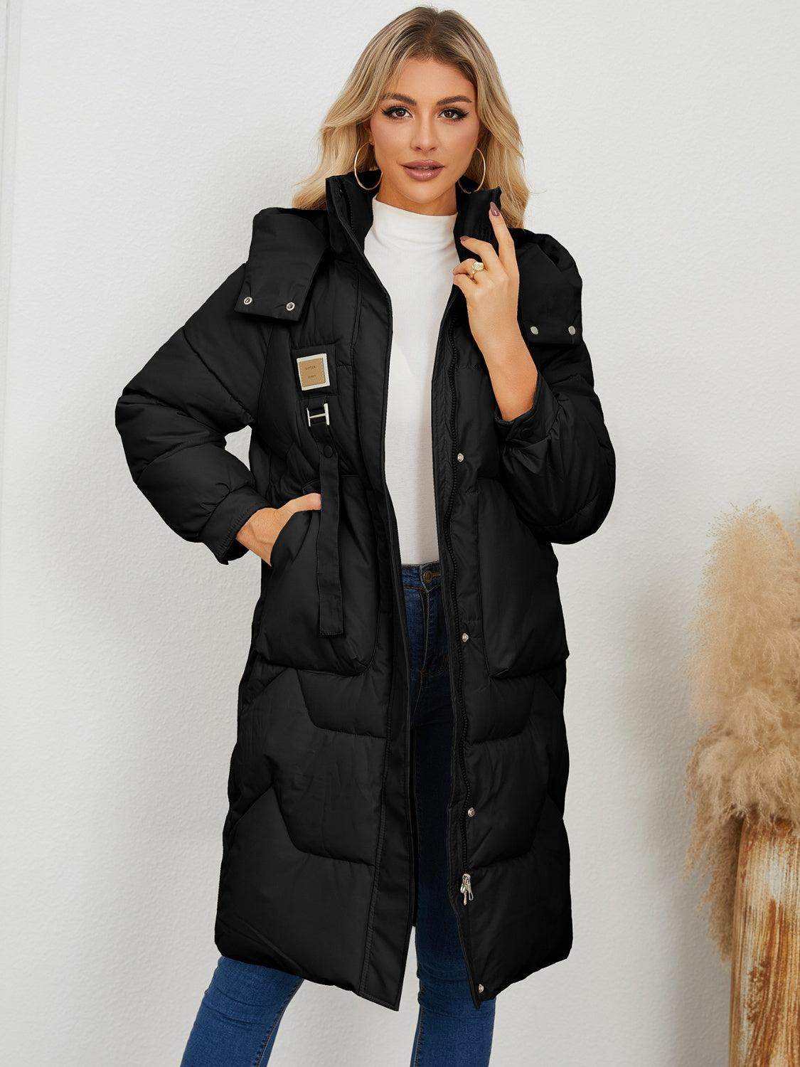 Long Sleeve Longline Hooded Winter Coat for Women