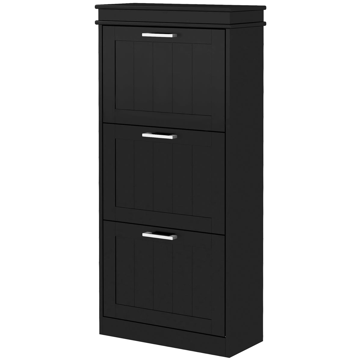Meuble à chaussures, armoire à chaussures 3 portes abattants 15 paires, étagères réglables, 54 x 24 x 117,5 cm, noir