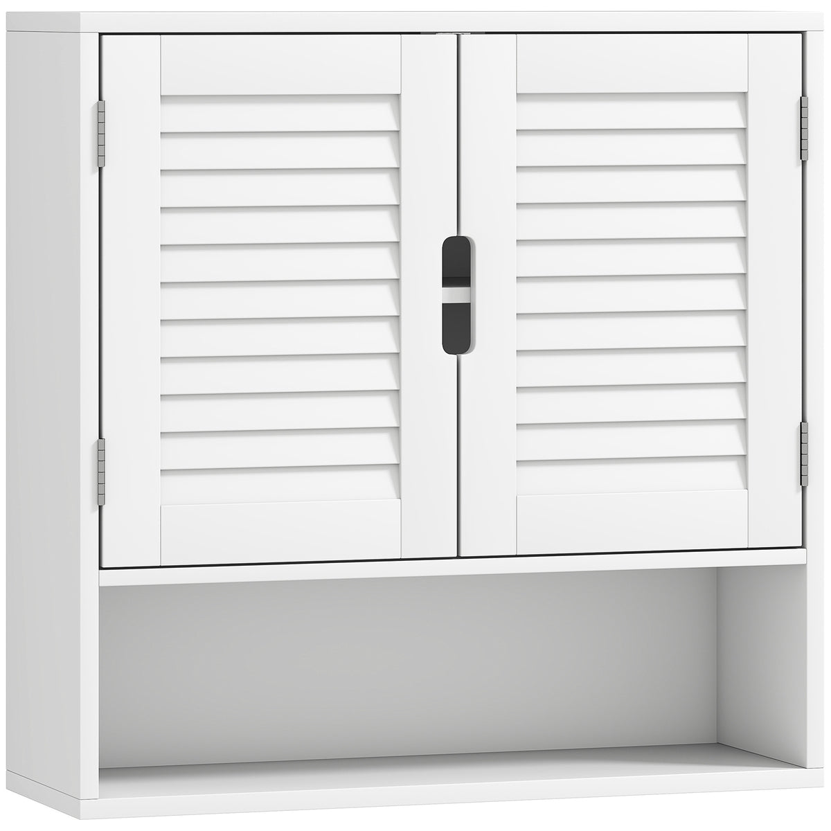 Armoire murale de salle de bain avec porte à lattes, étagère réglable et compartiment ouvert, 60x20x60cm, blanc