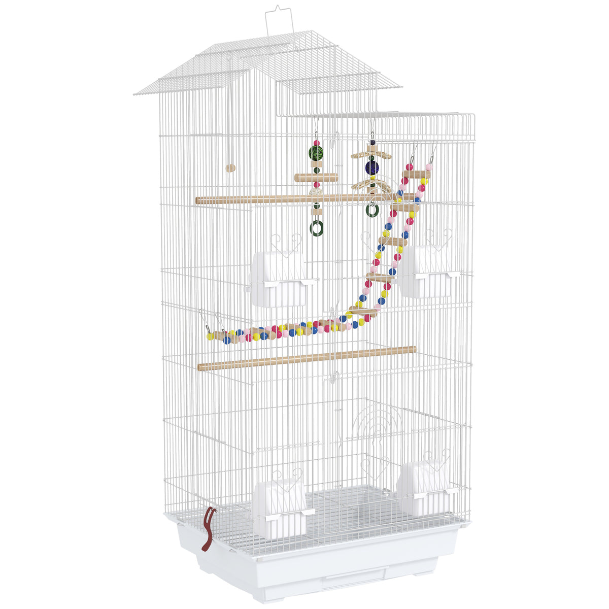 Cage à oiseaux 46 x 36 x 100 cm 4 mangeoires 3 perchoirs cage pour perruche calopsitte conure pinson canaris
