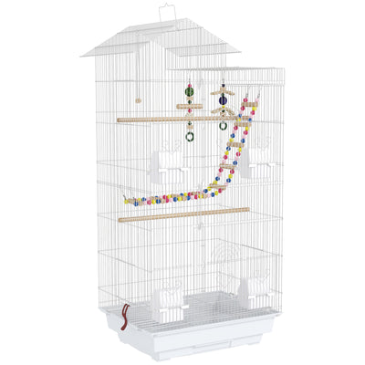 Cage à oiseaux 46 x 36 x 100 cm 4 mangeoires 3 perchoirs cage pour perruche calopsitte conure pinson canaris