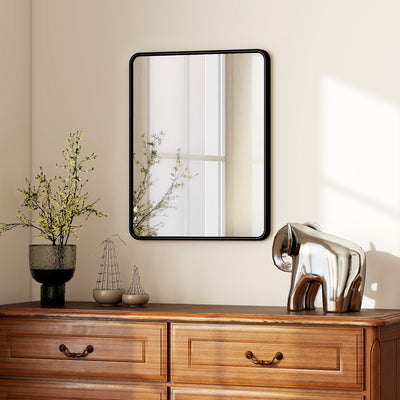 Miroir mural rectangulaire 50 x 40 cm, miroir décoratif moderne avec cadre en métal pour salon, entrée, couloir, noir