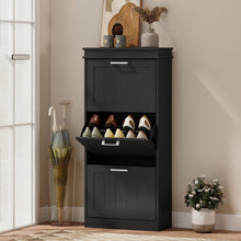 Meuble à chaussures, armoire à chaussures 3 portes abattants 15 paires, étagères réglables, 54 x 24 x 117,5 cm, noir