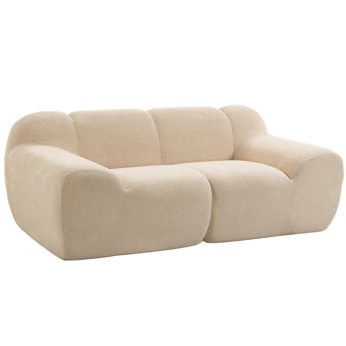 Canapé 2 Places en Chenille, Canapé de Salon 174cm, Assise et Accoudoirs Larges Rembourrés, Entièrement Compressé, Beige