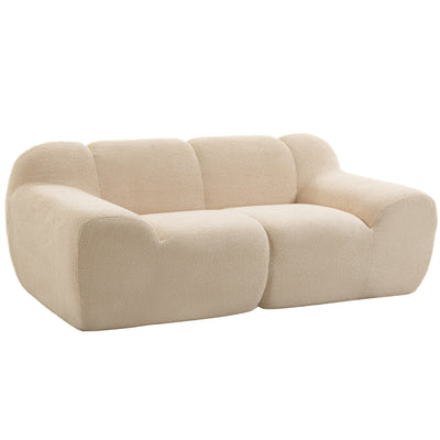 Canapé 2 Places en Chenille, Canapé de Salon 174cm, Assise et Accoudoirs Larges Rembourrés, Entièrement Compressé, Beige