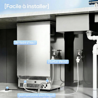 Machine à glaçons commerciale 36 kg/24h, acier inoxydable, ice maker, capacité 5,5 kg, 36 cubes par 10 minutes,