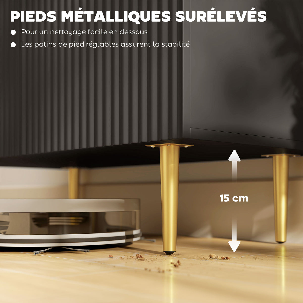 Buffet cuisine meuble de rangement avec 2 portes étagère réglable pieds métalliques surélevés 80 x 40 x 80 cm noir