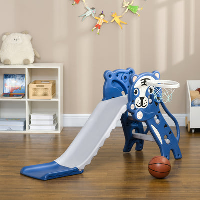 Toboggan pour enfants, toboggan intérieur pour enfants, avec panier de basket, thème tigre, de 18 à 36 mois, bleu
