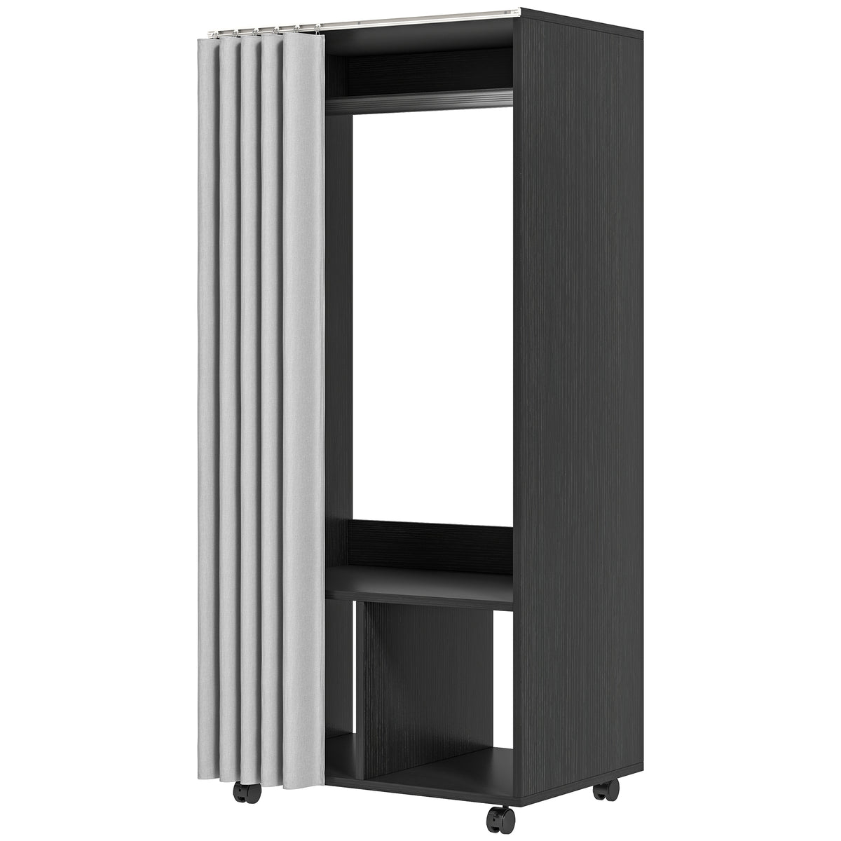Armoire penderie Armoire de Rangement Mobile avec rideau, Panneaux de Particules, tringle de suspension, noir