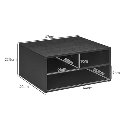 Organiseur bureau aspect noir avec 3 compartiments fournitures support d'imprimante 47 x 40 x 22,5 cm