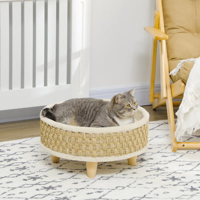 Panier rond chien sur pieds style cosy chic grand confort coussin moelleux intégré Ø 48 x 24,5H cm beige