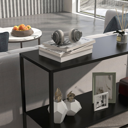 Table console table d'appoint d'entrée minimaliste industrielle 2 étagères 90 x 30 x 75 cm acier noir