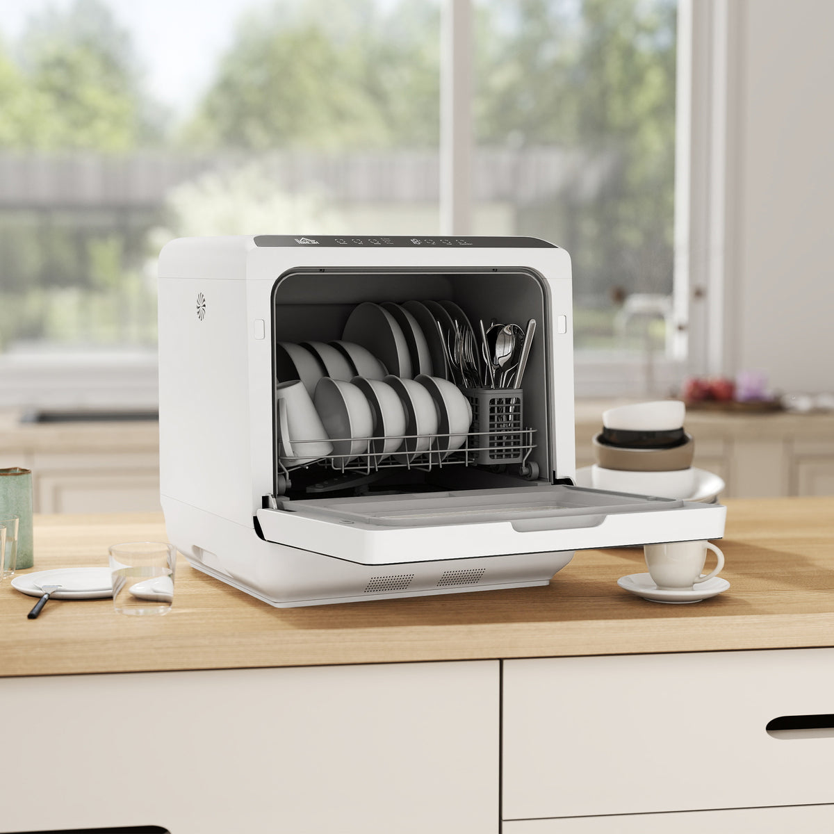 Mini lave-vaisselle compact 4 couverts, lave-vaisselle de table, 6 programmes, commandes tactiles, réservoir 6 L, blanc