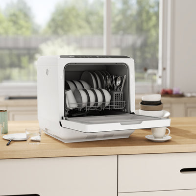 Mini lave-vaisselle compact 4 couverts, lave-vaisselle de table, 6 programmes, commandes tactiles, réservoir 6 L, blanc