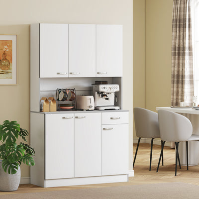Buffet de cuisine armoire de cuisine contemporaine multi-rangements 6 portes 1 tiroir + grand plateau