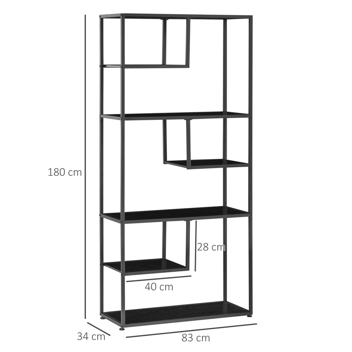 Bibliothèque étagère de rangement à 7 niveaux cadre en acier style industriel 83 x 34 x 180 cm noir