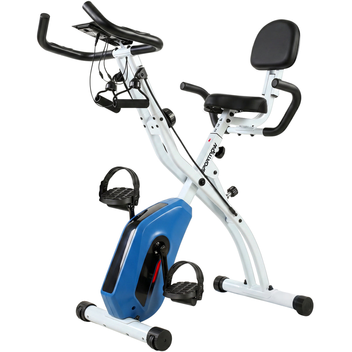 Vélo d'Appartement Pliable Vélo de Fitness 4 en 1 Silencieux Connecté Kinomap Bluetooth et Zwift 105x53,5x109cm Bleu