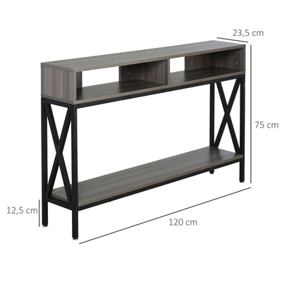 Table Console Table d'Entrée Industriel Multi-rangements 120 x 23,5 x 75 cm Bois Gris