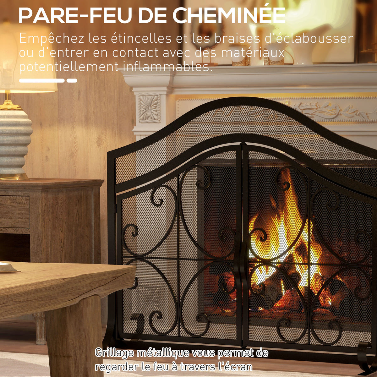Grille de protection pour cheminée panneau unique en maille d'acier 105 x 40 x 80,5 cm noir