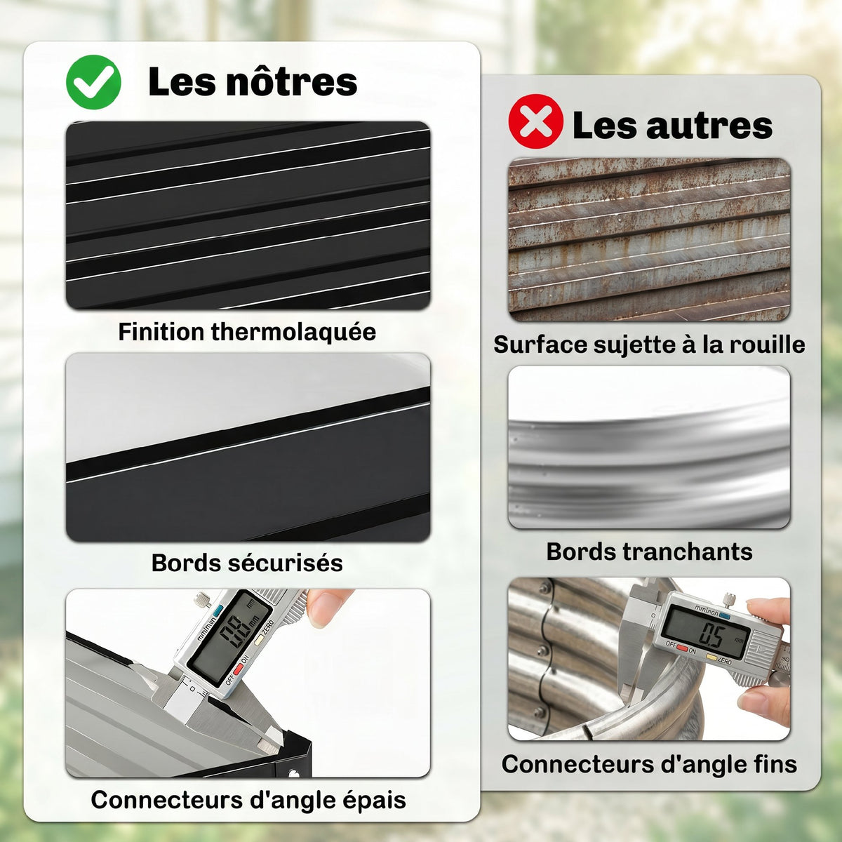 Carré potager de jardin acier galvanisée 120 x 120 x 30 cm gris