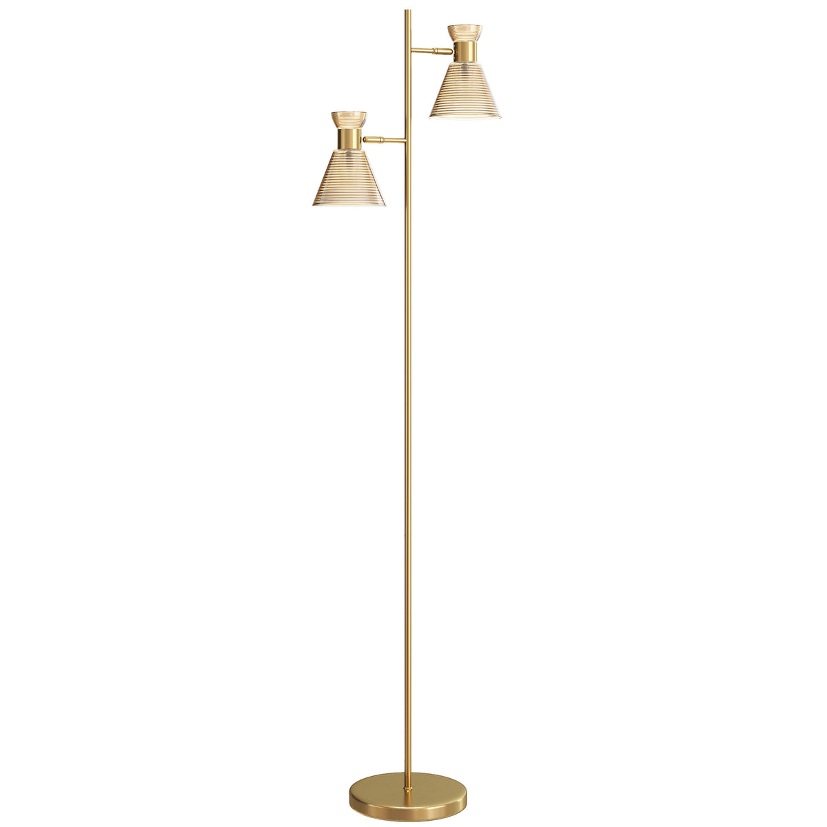 Lampadaire sur pied salon à double tête réglable, lampe sur pied, abat-jour en verre floral, 42 x 25 x 165 cm, doré Aosom