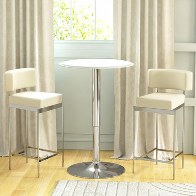 Table de Bar Table Bistro Mange-debout Hauteur réglable 67-93 cm Ø 63 cm Plateau pivotant 360° métal blanc