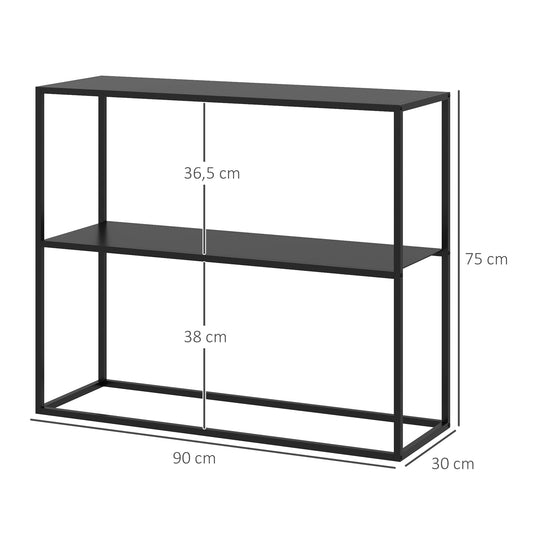 Table console table d'appoint d'entrée minimaliste industrielle 2 étagères 90 x 30 x 75 cm acier noir