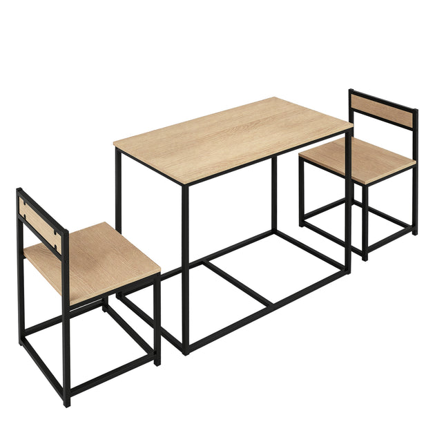 Ensemble Table et chaises de Salle à manger Set de 1 Table + 2 chaises encastrables pour Cuisine - métal Noir Aspect chêne Clair Aosom