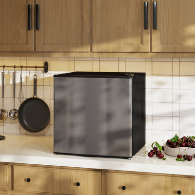 Réfrigérateur congélateur 46 L, petit réfrigérateur combiné avec portes réversibles, 48 x 44 x 49 cm, argenté