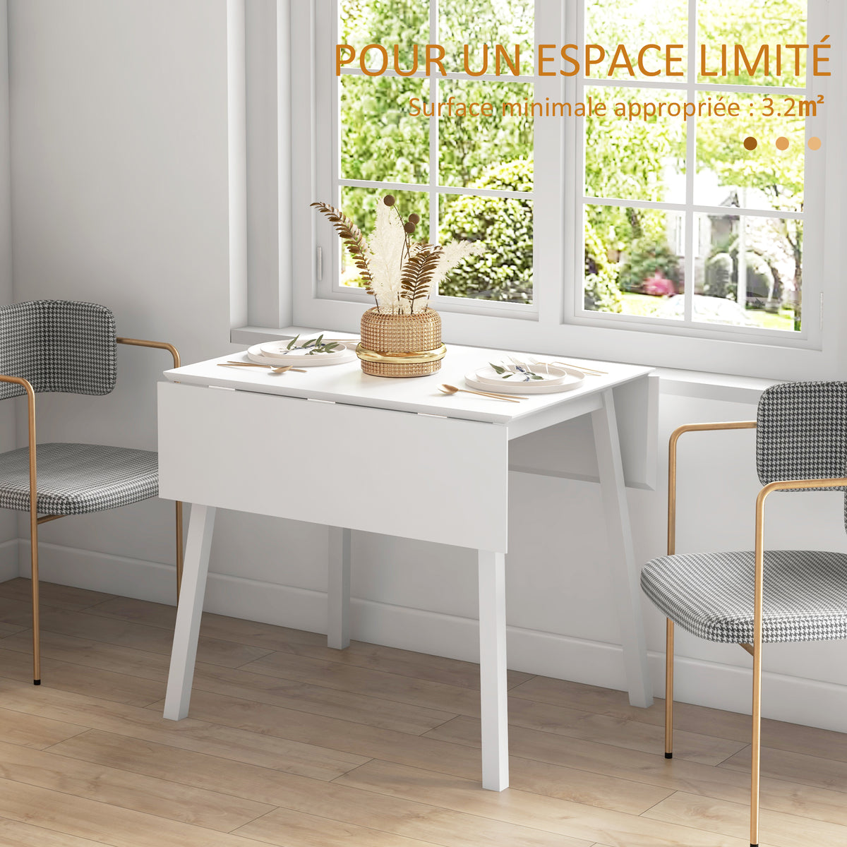 Table de cuisine pliable table à manger pliante avec plateau rabattable en bois pour 2 à 4 personnes blanc