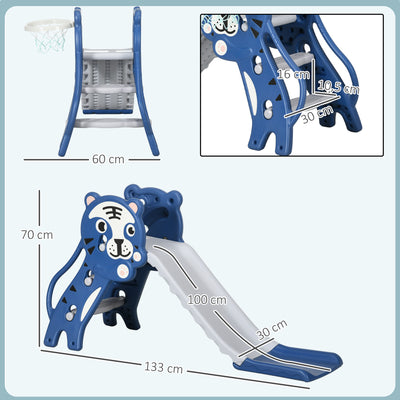 Toboggan pour enfants, toboggan intérieur pour enfants, avec panier de basket, thème tigre, de 18 à 36 mois, bleu