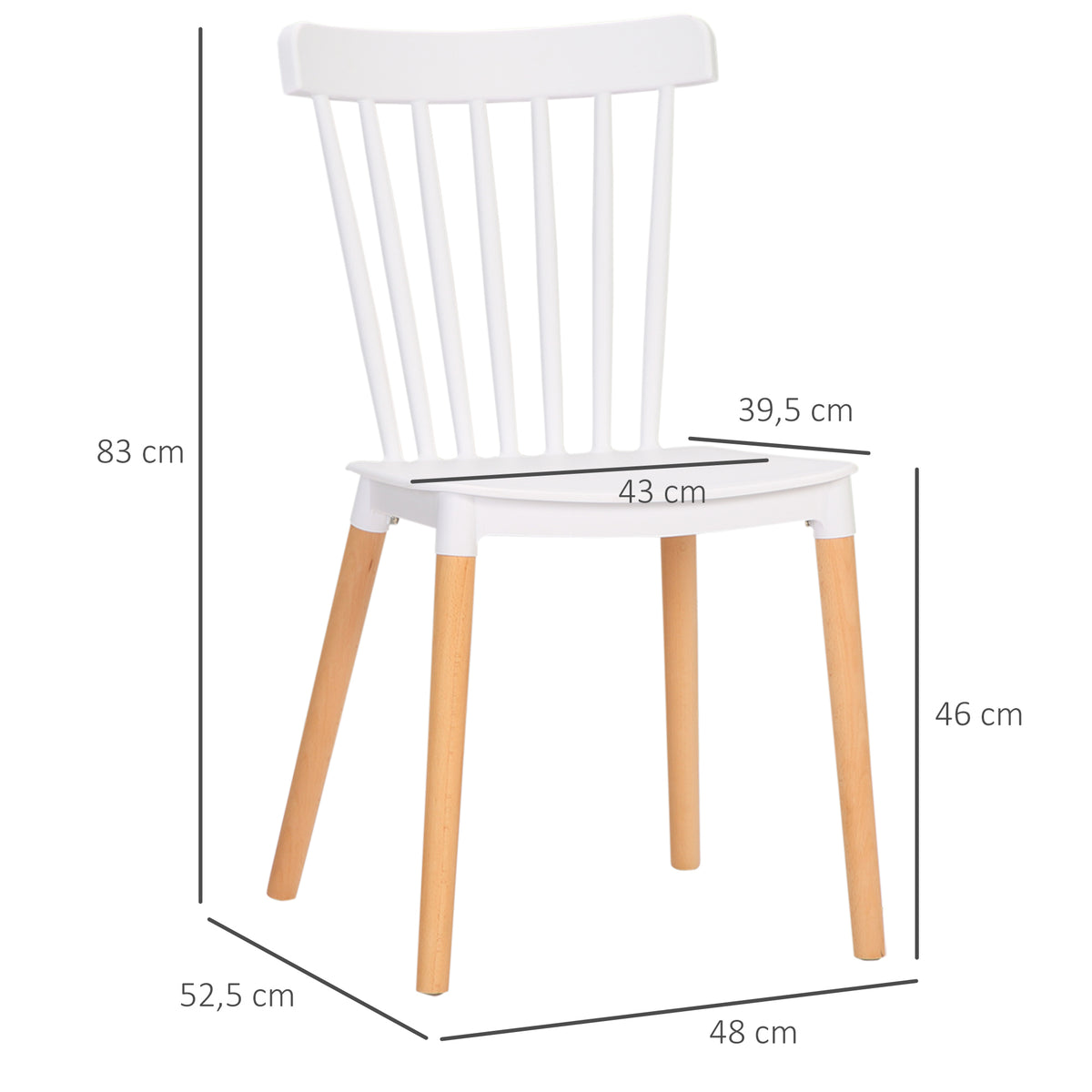 Lot de 4 chaises style scandinave dossier haut assise en polypropylène pieds en hêtre 48 x 52,5 x 83 cm blanc