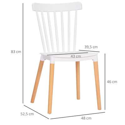 Lot de 4 chaises style scandinave dossier haut assise en polypropylène pieds en hêtre 48 x 52,5 x 83 cm blanc