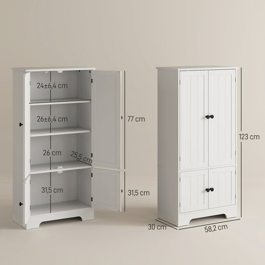 Armoire de cuisine buffet cuisine avec placards et étagères réglables, 58,2 x 30 x 123 cm, blanc