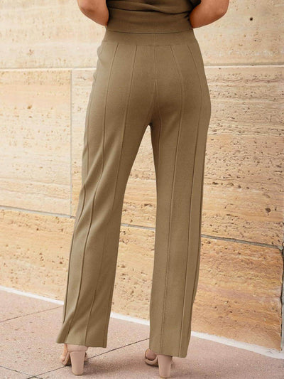 Round Neck Cap Sleeve Top and Pants Knit Set for Women