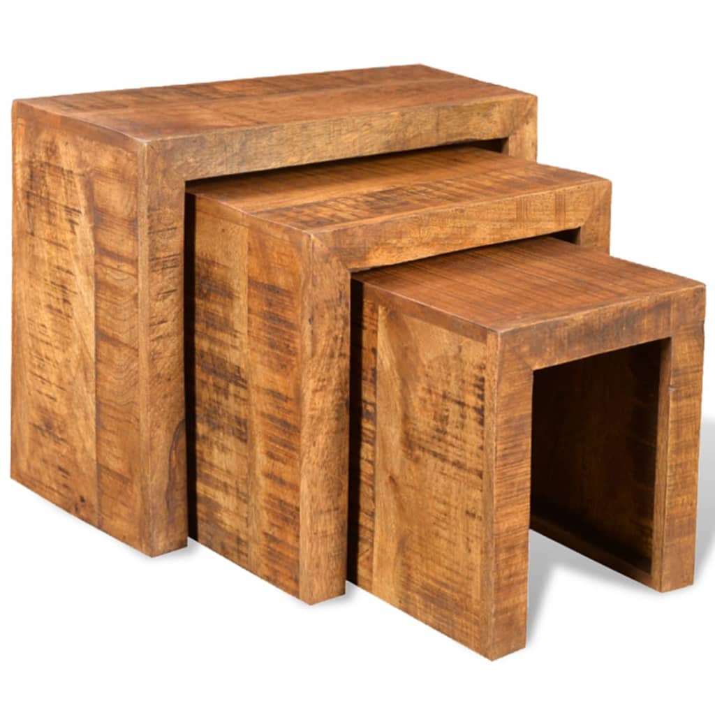 NNEVL Nesting Table Set 3 Pieces Solid Mango Wood