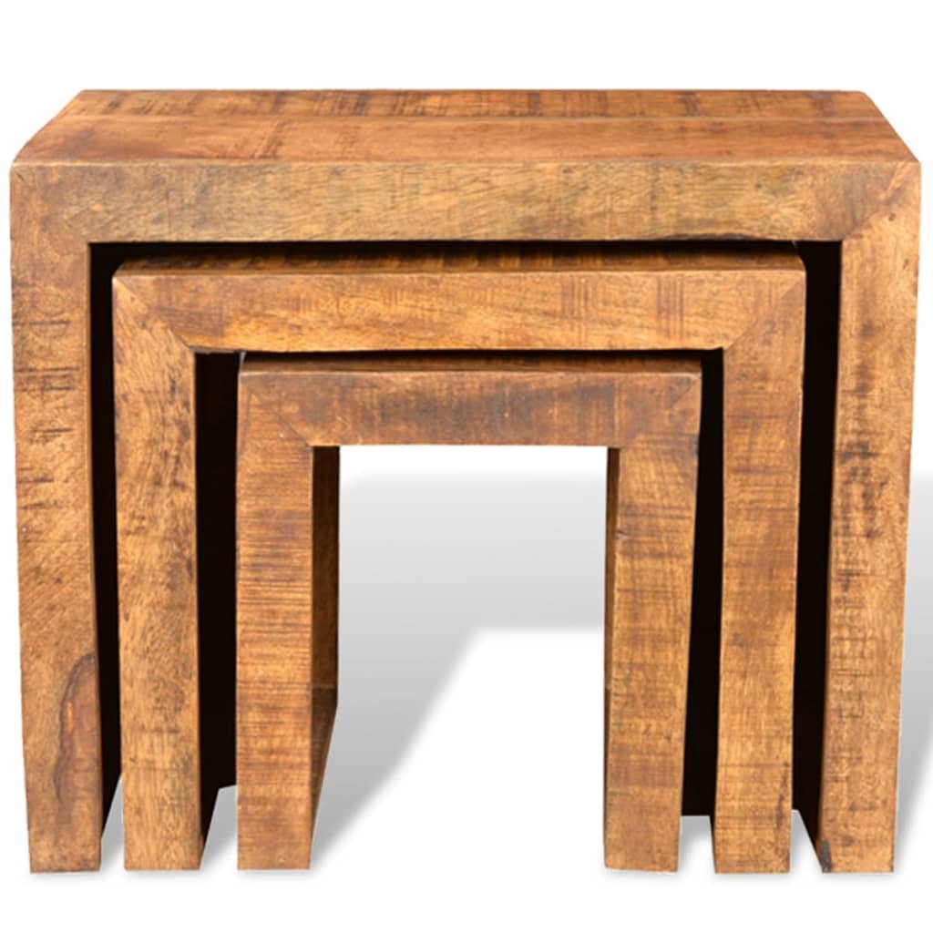 NNEVL Nesting Table Set 3 Pieces Solid Mango Wood