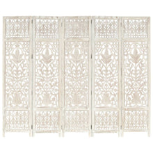 NNEVL Hand carved 5-Panel Room Divider White 200x165 cm Solid Mango Wood