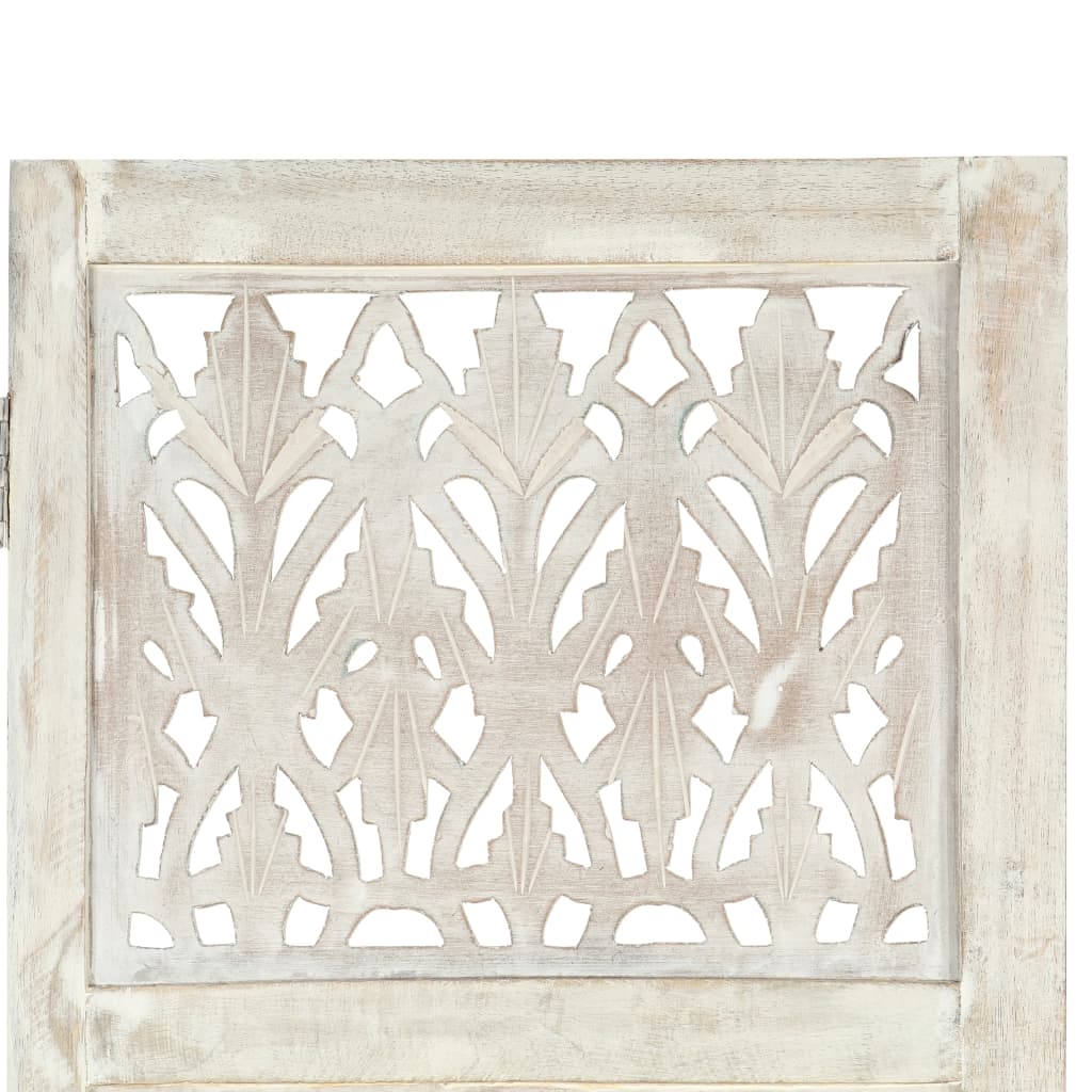 NNEVL Hand carved 5-Panel Room Divider White 200x165 cm Solid Mango Wood