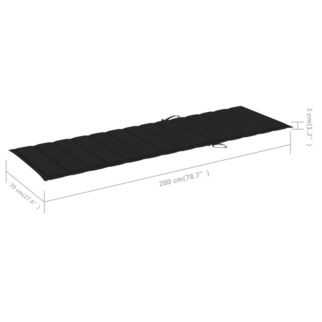 NNEVL Sun Lounger Cushion Black 200x70x3 cm Fabric