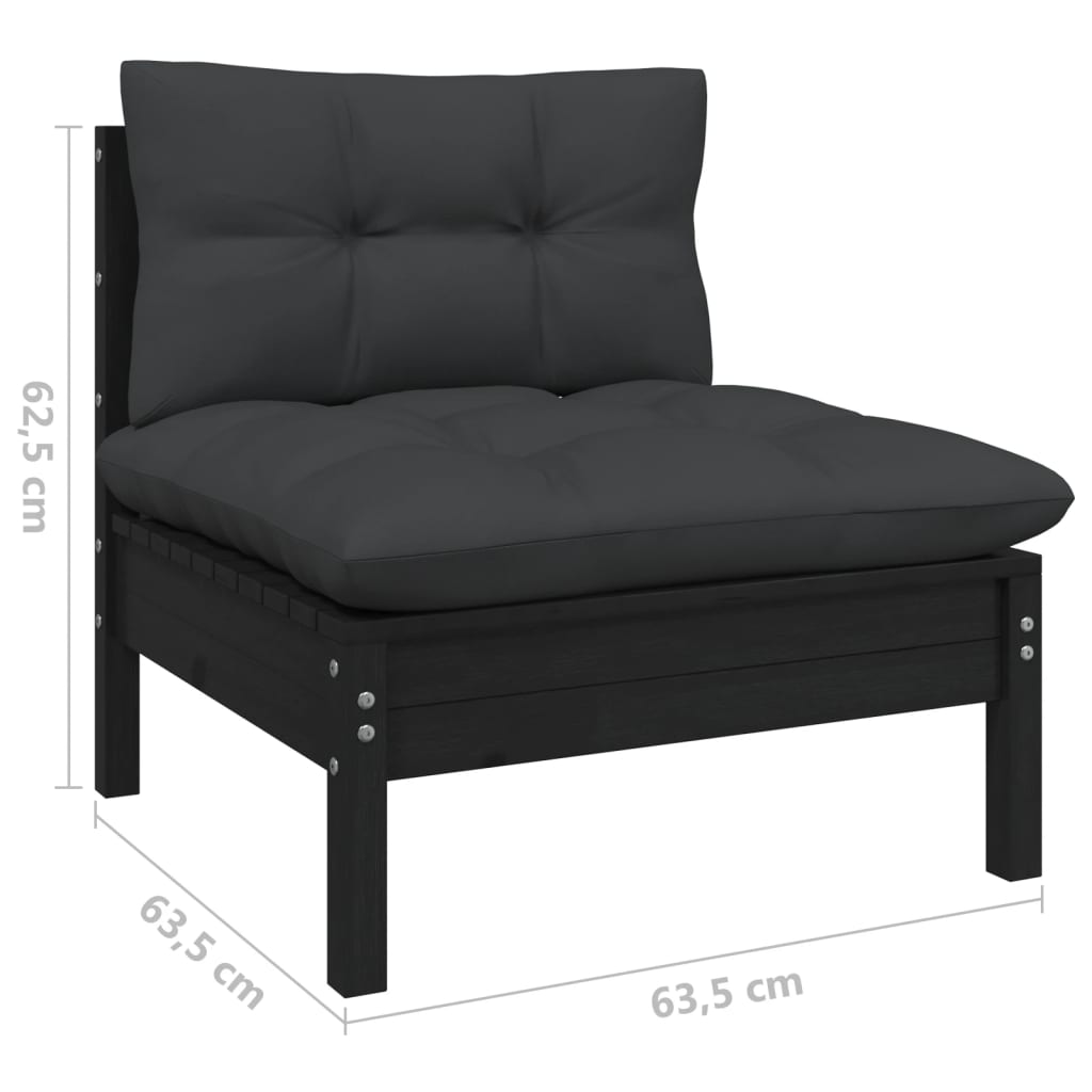 NNEVL 12 Piece Garden Lounge Set with Cushions Black Solid Pinewood