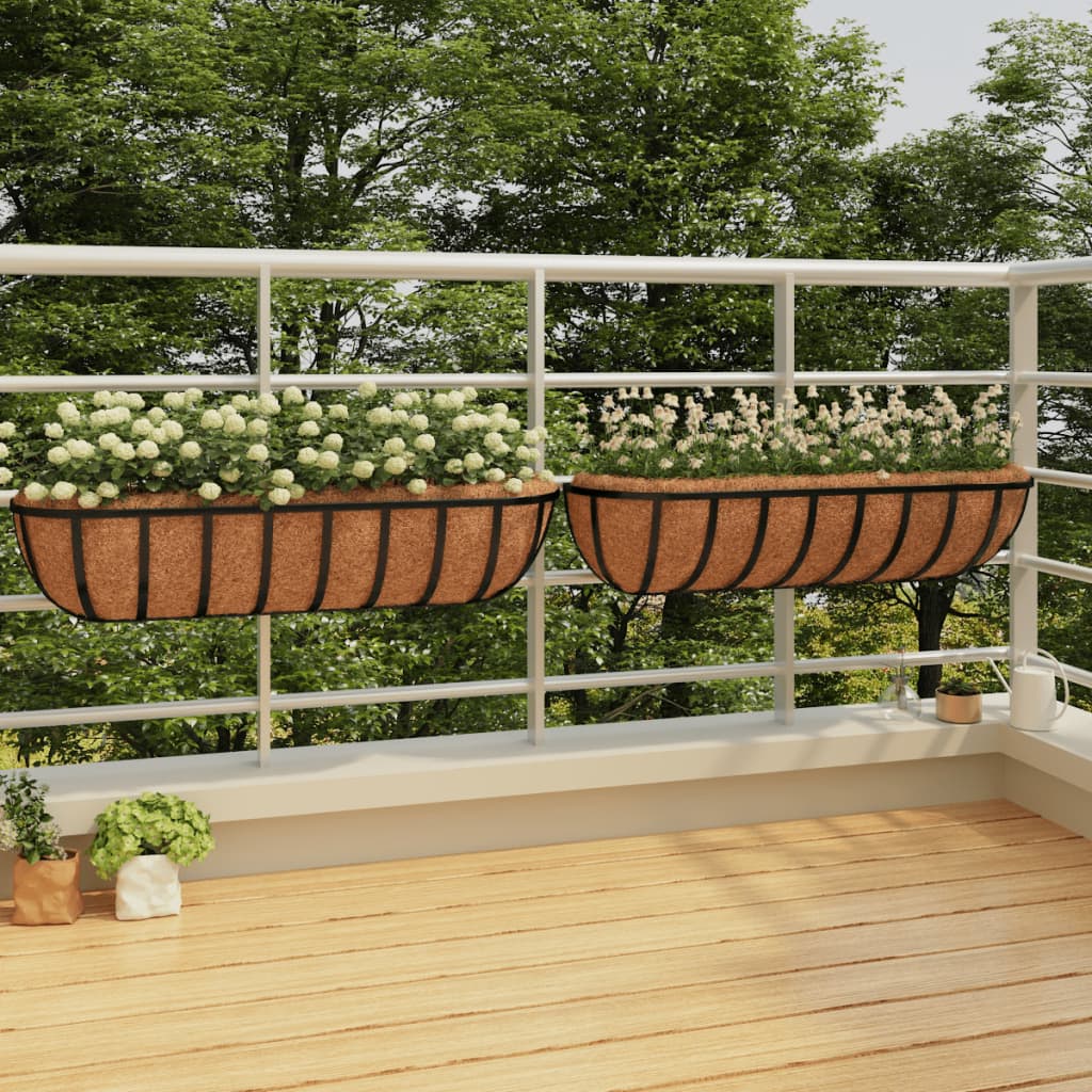 Vidaxl wall planters 2 pcs with coconut fiber 91x20x23 cm steel black